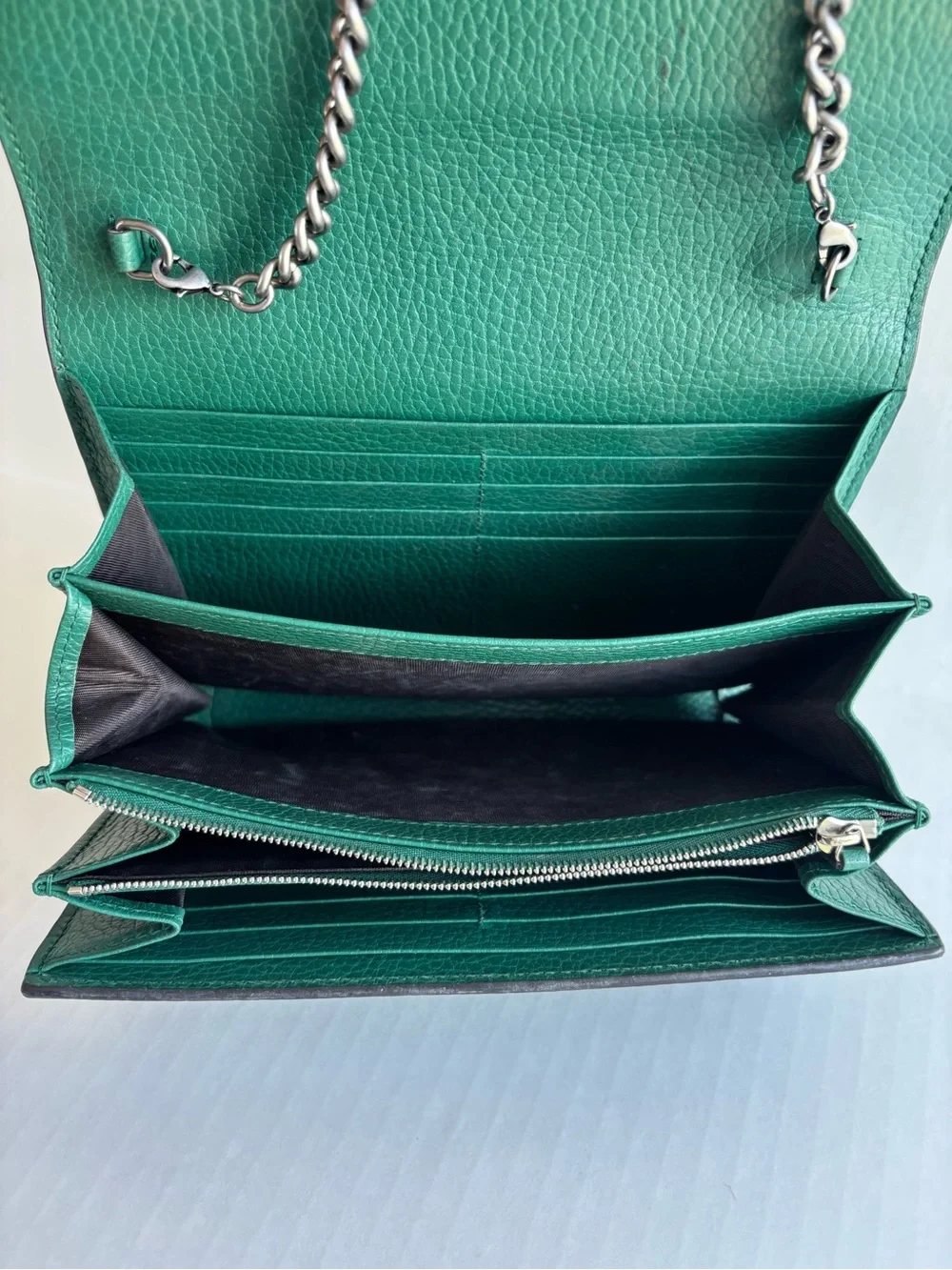 Gucci Dionysus Wallet on Chain Emerald Green Pebbled Leather Crystals Authentic - Picture 3 of 11